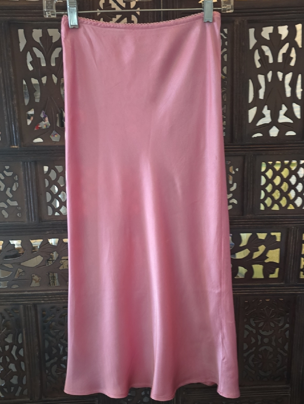 Satin Pink Midi Slip Skirt